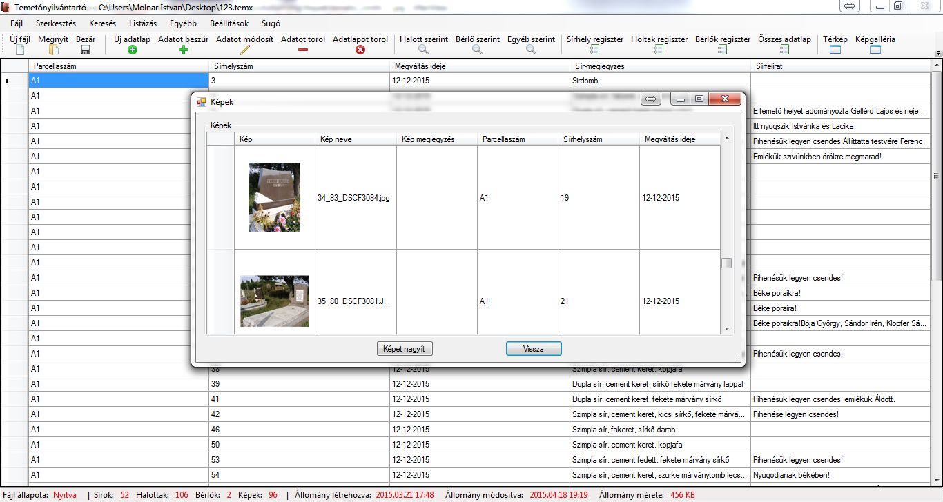 Temető nyilvántartás fénykép galériája